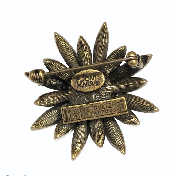 JOAN RIVERS SMALL AUTUMN COLORED CRYSTAL SUNBURST FLOWER BROOCH - Picture 12 of 14